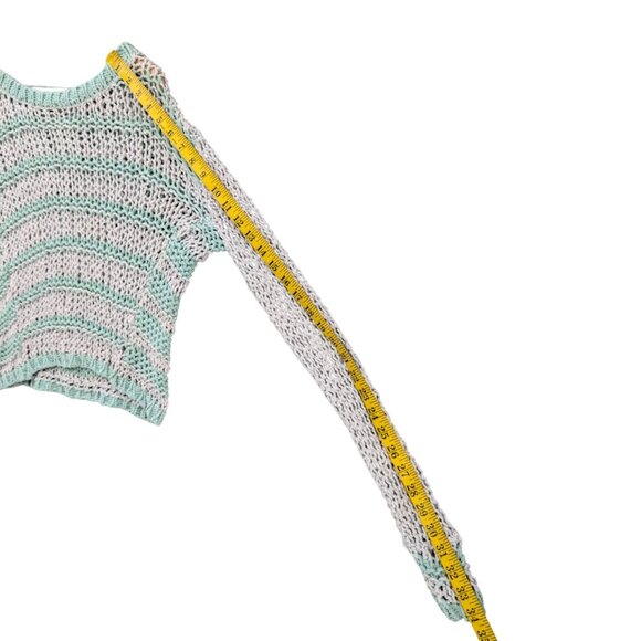 Free People Cloud Combo Sweater Womens Green Stripe Open Chunky Knit Size S - Picture 6 of 6